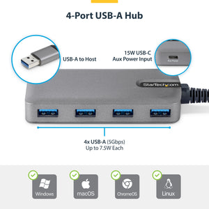 StarTech.com 5G4AC-USB-A-HUB hub & concentrateur USB 3.2 Gen 1 (3.1 Gen 1) Type-A 5000 Mbit/s Gris - Image 5