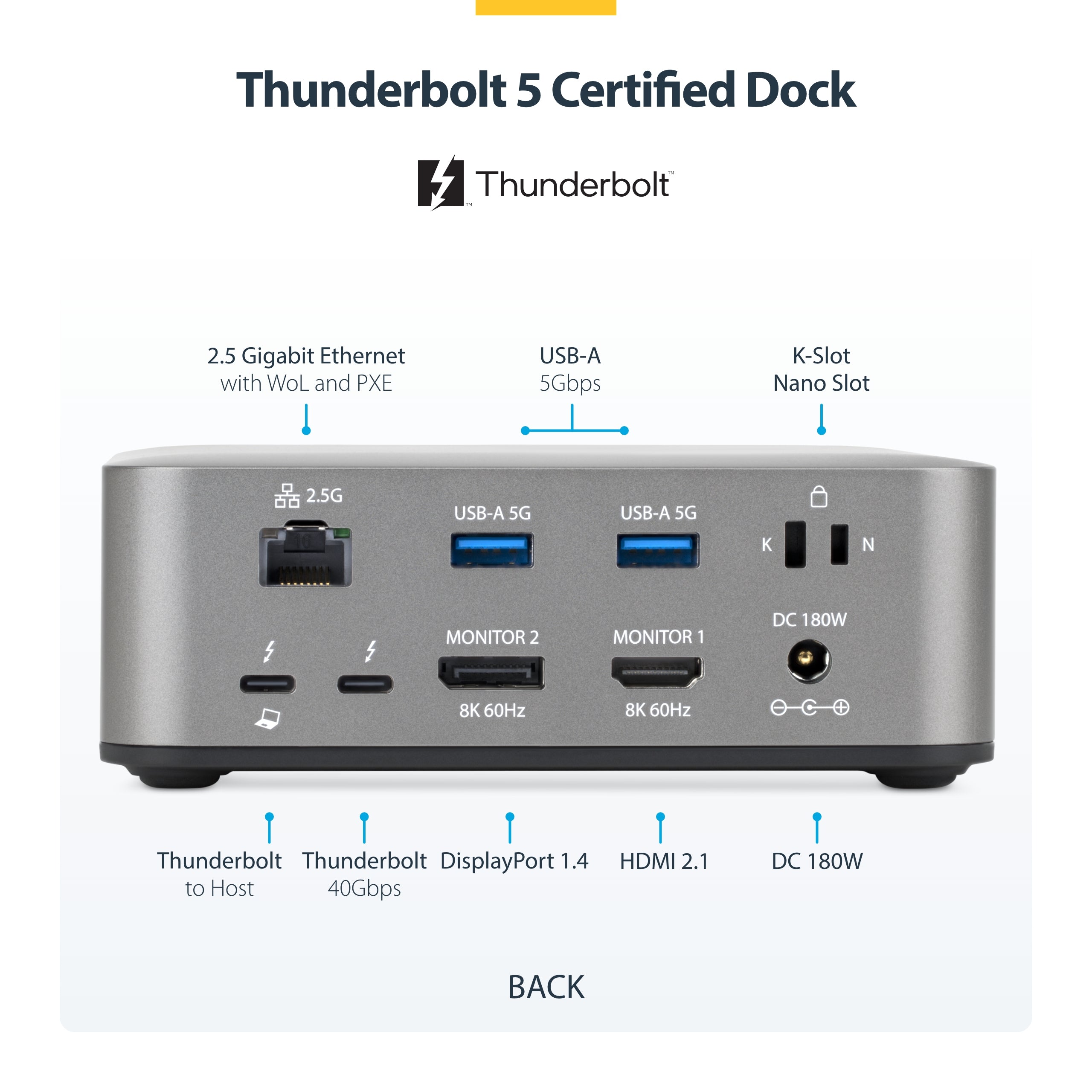 StarTech.com 215N-TB5USB4DOCK station d'accueil Avec fil Thunderbolt 5 Gris - Image 6