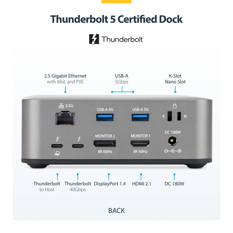 StarTech.com 215N-TB5USB4DOCK station d'accueil Avec fil Thunderbolt 5 Gris - Image 6