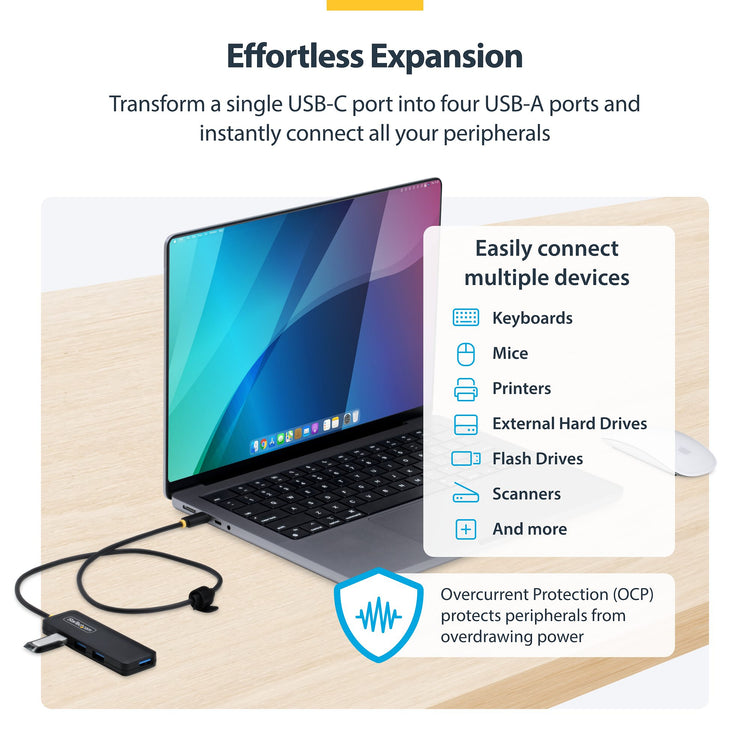 StarTech.com H5C4A-USB-HUB-2 hub & concentrateur USB 3.2 Gen 1 (3.1 Gen 1) Type-C 5000 Mbit/s Noir - Image 2