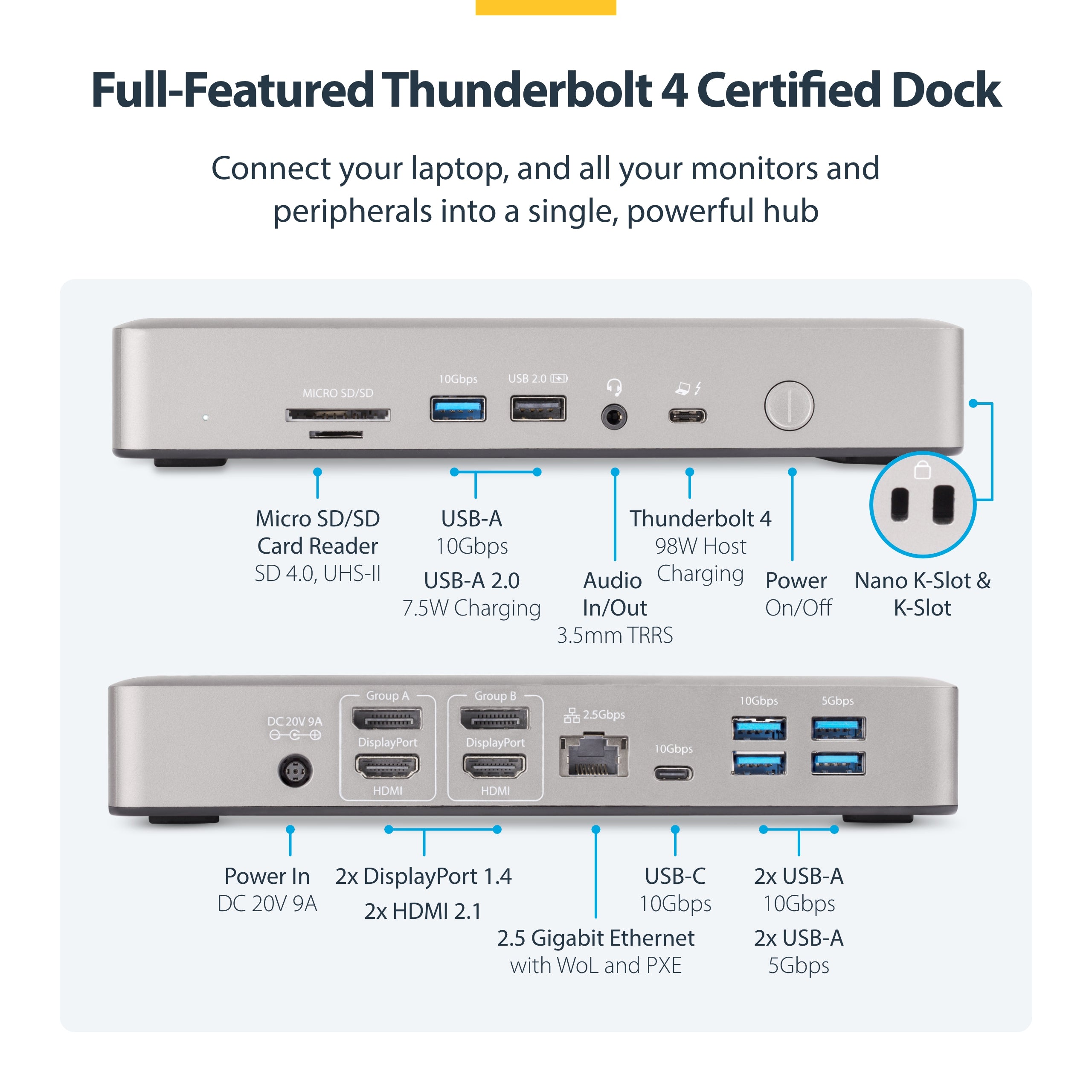 StarTech.com 132N-TB4USB4DOCK station d'accueil Avec fil Thunderbolt 4 Gris - Image 21