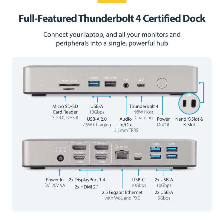 StarTech.com 132N-TB4USB4DOCK station d'accueil Avec fil Thunderbolt 4 Gris - Image 21