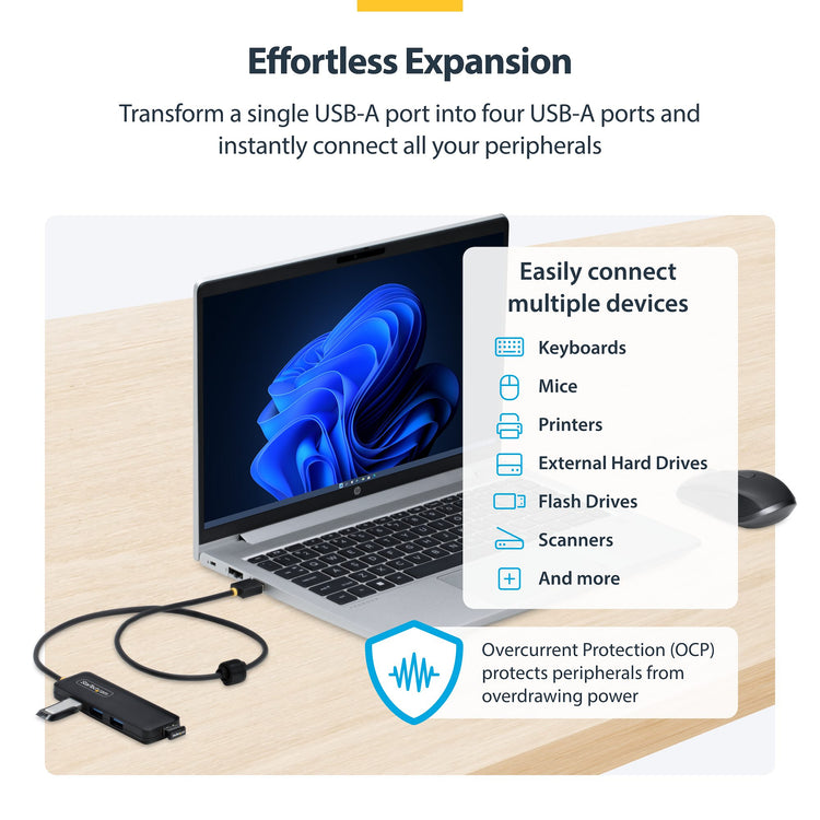 StarTech.com H5A4A-USB-HUB-2 hub & concentrateur USB 3.2 Gen 1 (3.1 Gen 1) Type-A 5000 Mbit/s Noir - Image 2