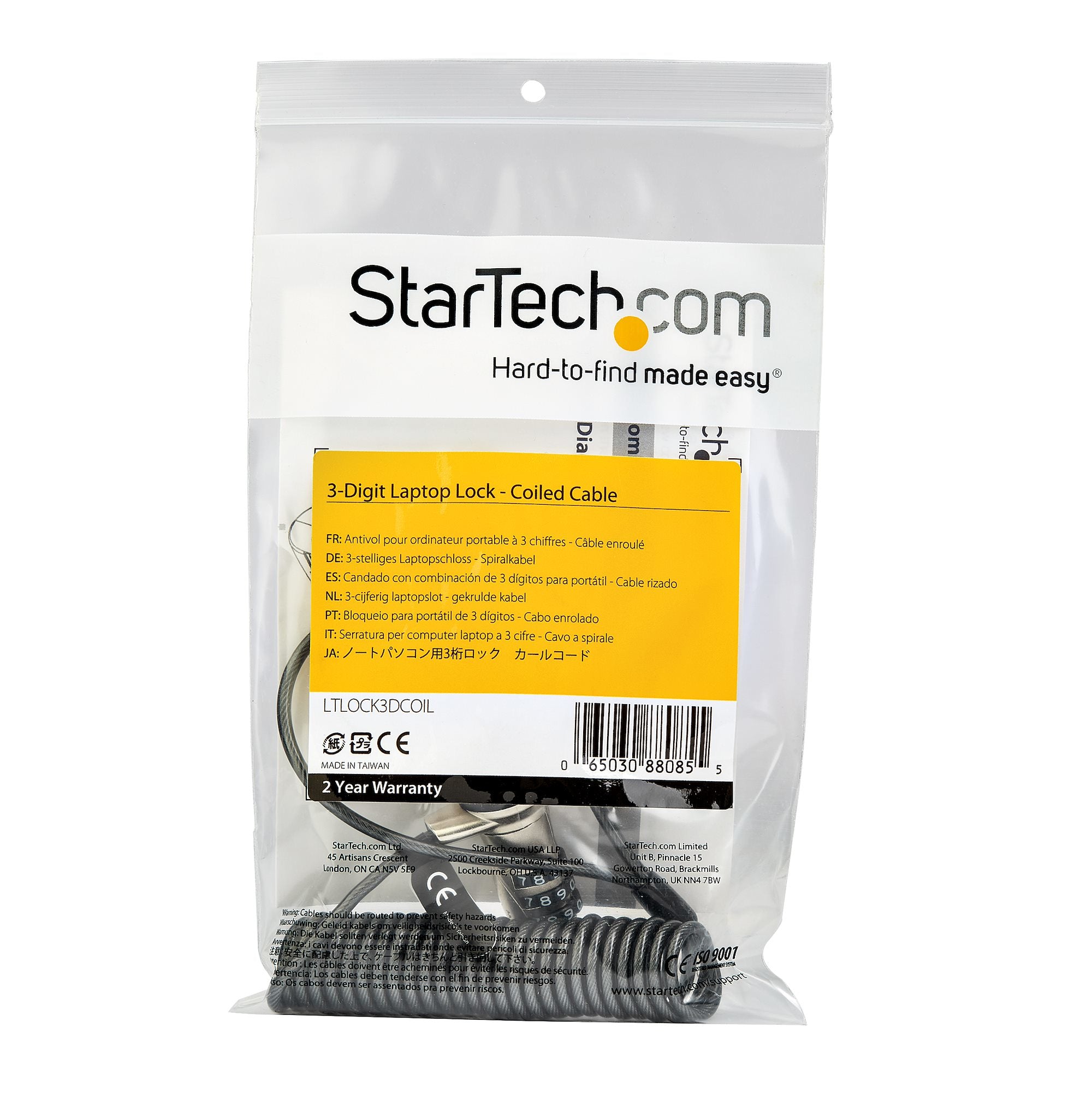 StarTech.com LTLOCK3DCOIL câble antivol Noir, Acier inoxydable 1,8 m - Image 4
