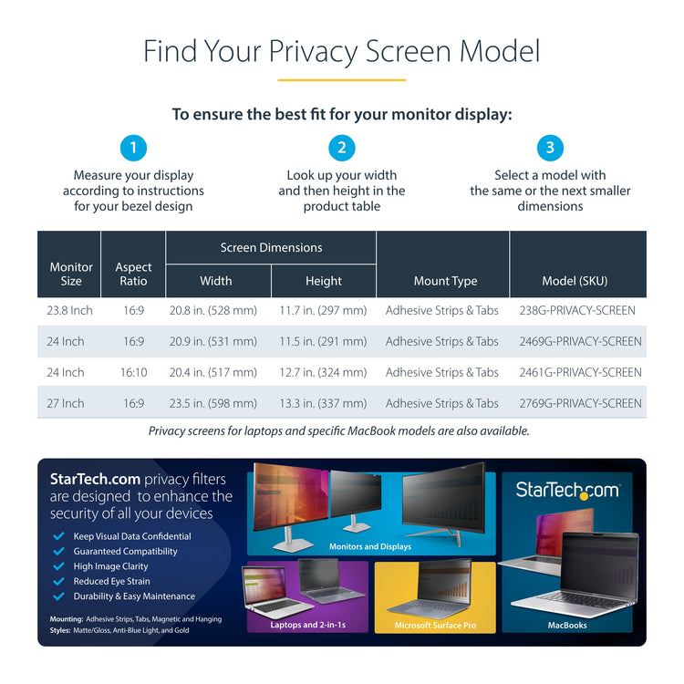 StarTech.com 2469G-PRIVACY-SCREEN filtre anti-reflets pour écran et filtre de confidentialité 61 cm (24") Moniteur Filtre de confidentialité sans bords pour ordinateur - Image 11