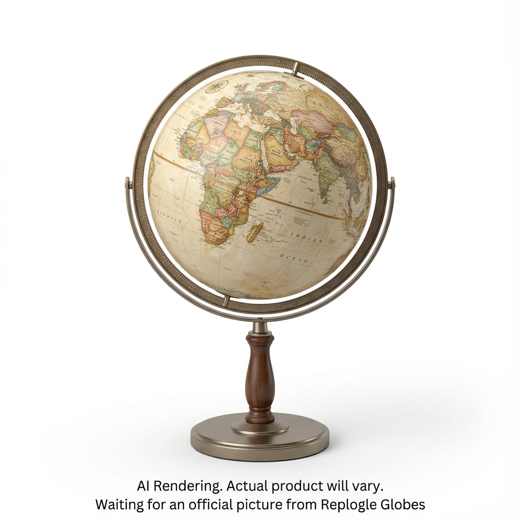 Globe Trésor, 12 po / 30 cm de diamètre, style Océan Antique, avec support en métal et méridien complet (Anglais)