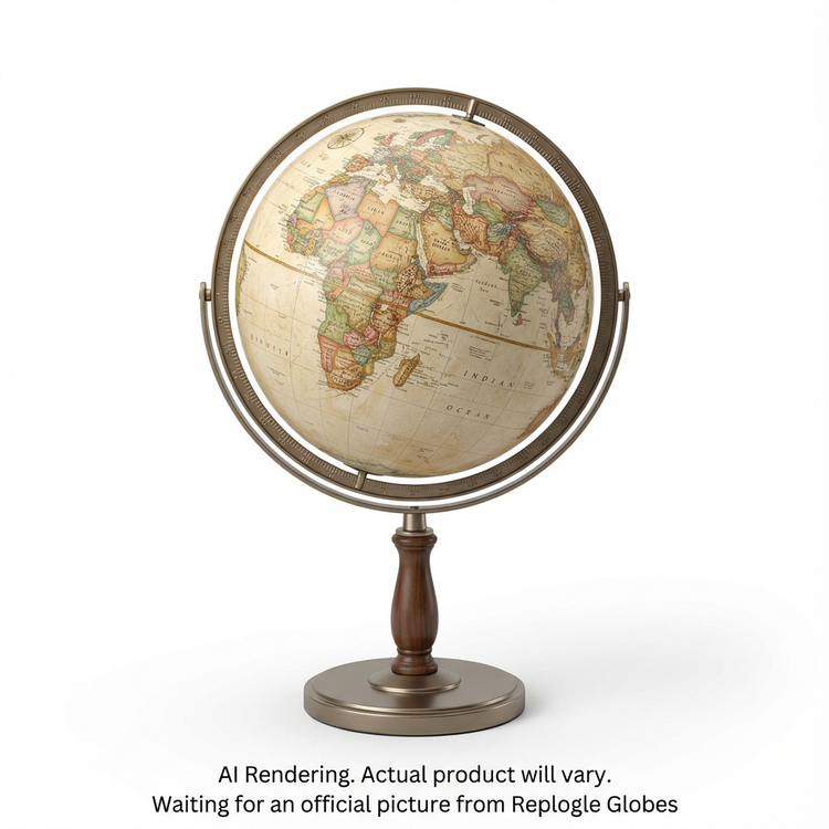 Globe Trésor, 12 po / 30 cm de diamètre, style Océan Antique, avec support en métal et méridien complet (Anglais)