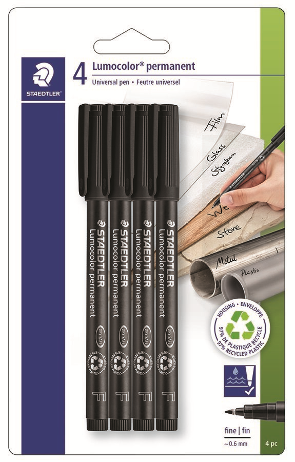 Marqueur Lumoc. F permanent noir, lot de 4 BK