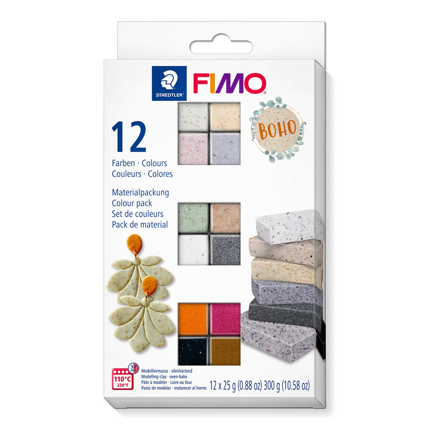 Kit de Pâte à Modeler Fimo Effect Boho, Lot de 12 Couleurs