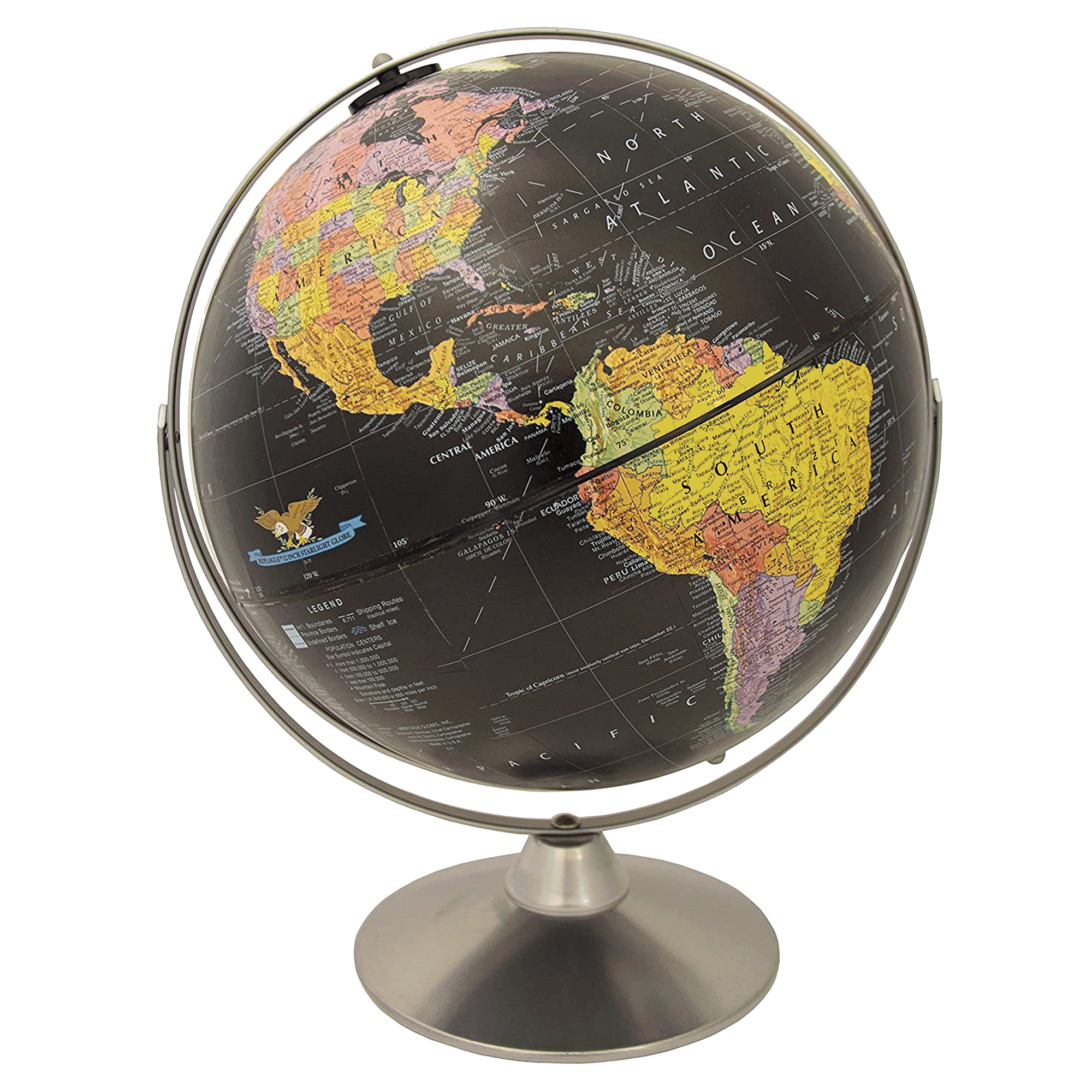 Starlight Globe de bureau Océan Noir, Diamètre 12"/30 cm, avec Monture Métallique et Demi-Méridien (Anglais)