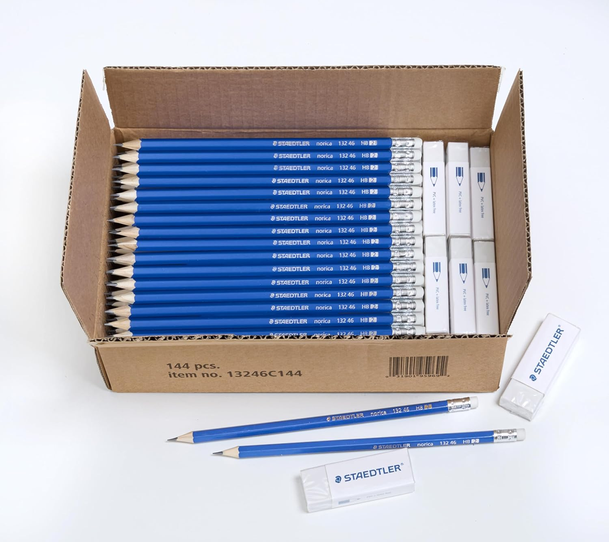 Crayons graphite Staedtler Norica HB2 - Lot de 144 crayons, 12 capuchons gomme