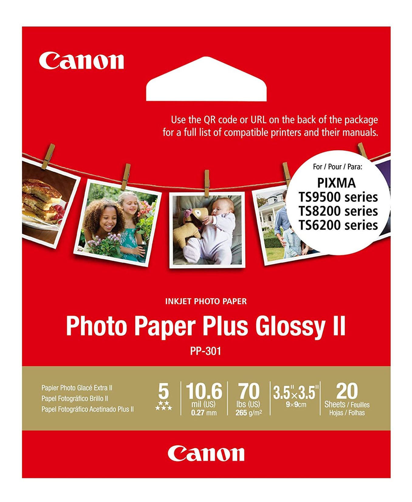 PP-301 Papier Photo Plus Glacé 3,5" x 3,5" (20 feuilles/paquet)