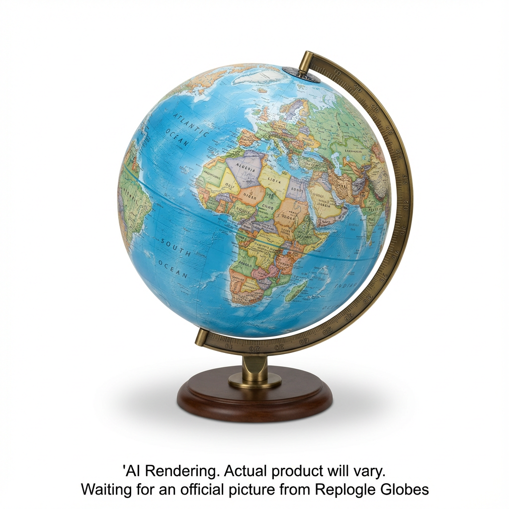 National Geographic Hudson Globe de Bureau à Océan Bleu de 12 po/30 cm de Diamètre avec Base en Bois et Semi-Méridien en Fonte (Anglais)