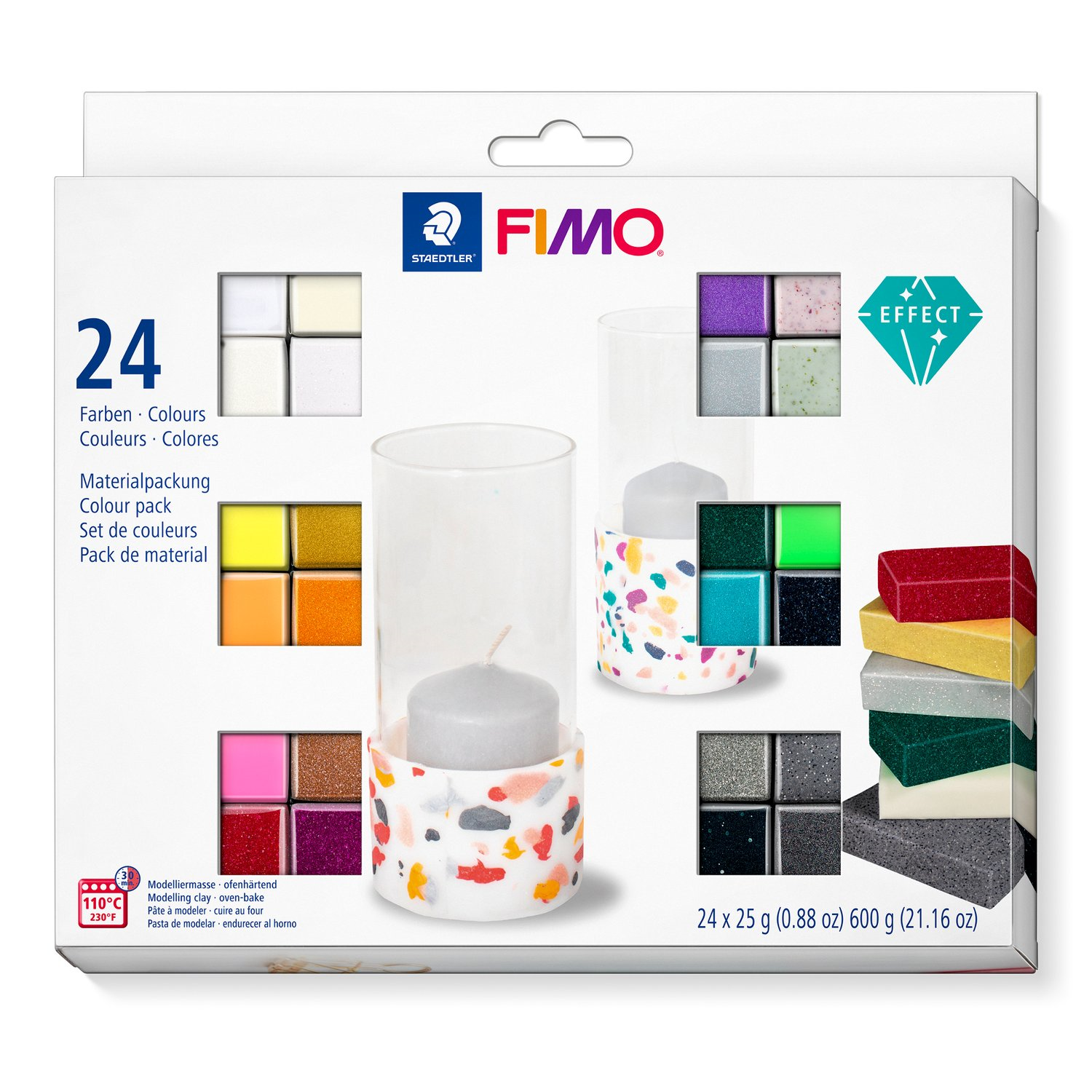 Kit Pâte à Modeler Fimo Effect, Pack de 24 Couleurs