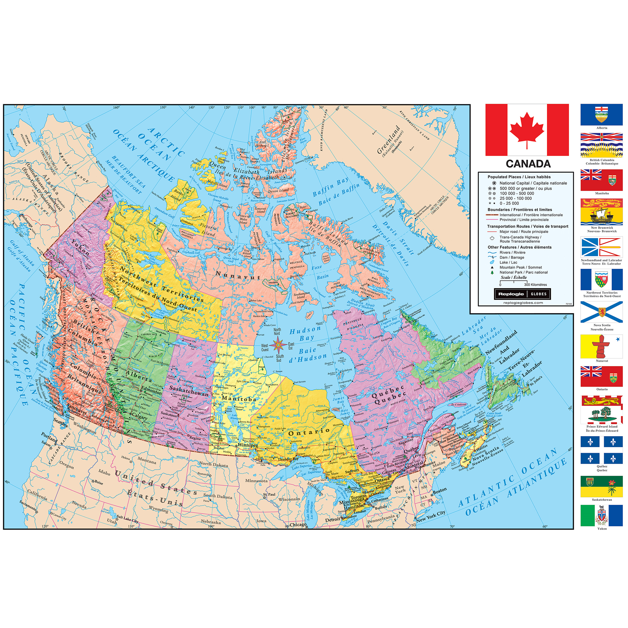 Canada 49"/124,5Cm X 33"/84Cm Carte Murale (Anglais/Français)