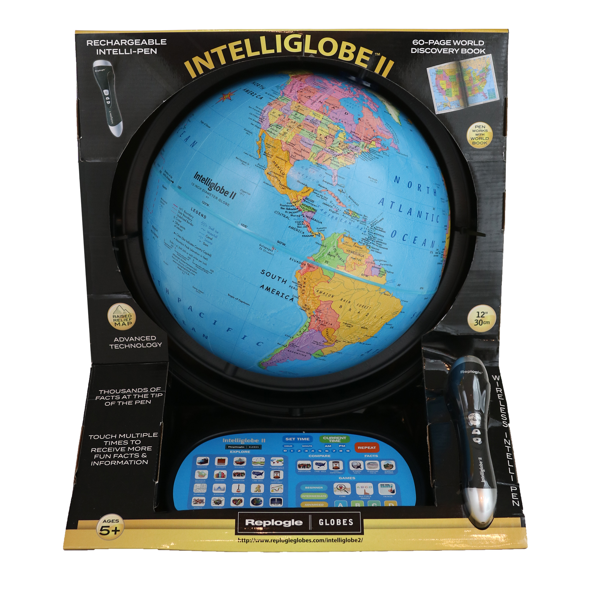 Replogle Intelliglobe - Globe Terrestre de Bureau Interactif, Océan Bleu, 12"/30cm de Diamètre (Anglais) - Avec Emballage de Vente au Détail