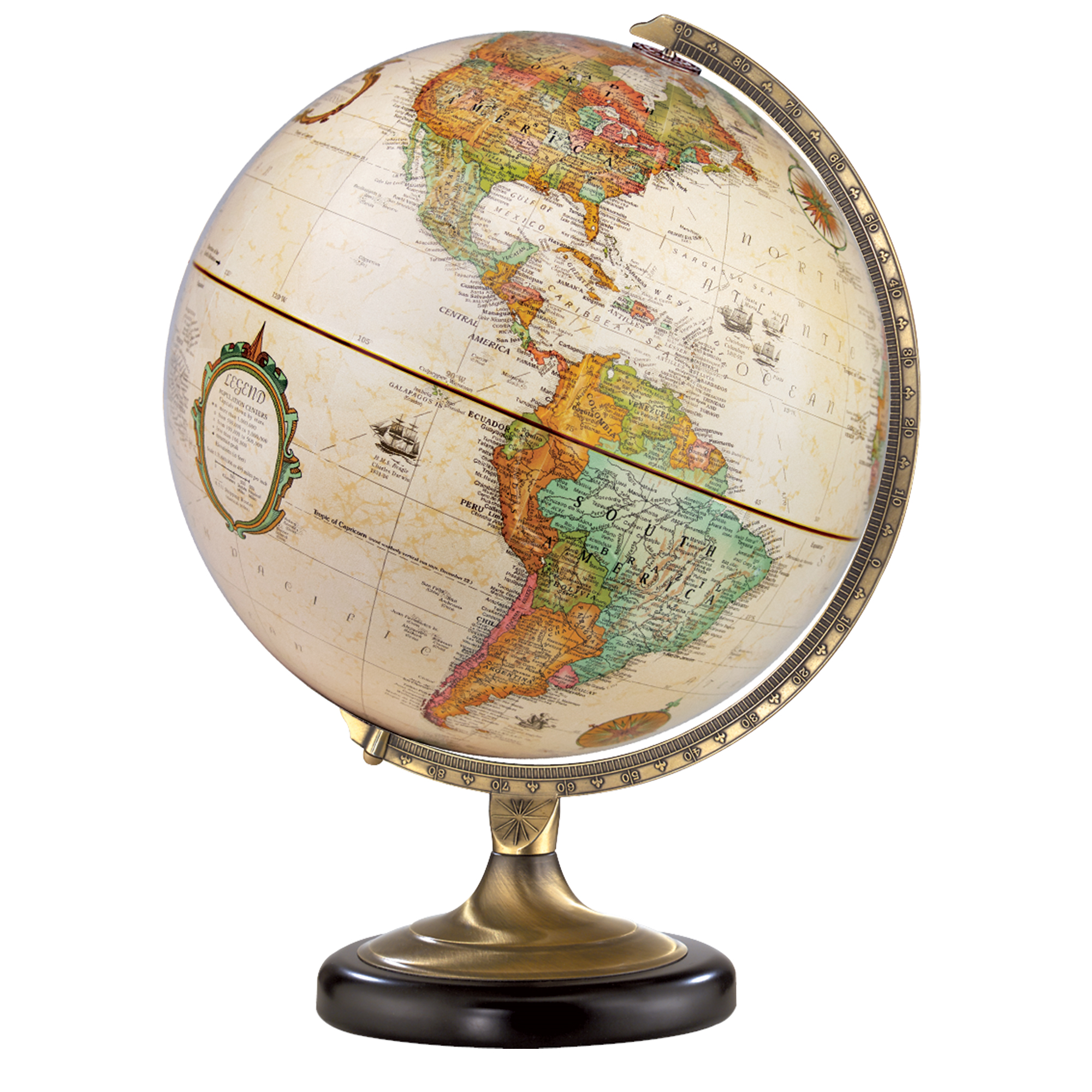 Globe de Bureau Sierra Océan Ancien de 12"/30cm de Diamètre avec Monture en Métal et Semi-Méridien (Anglais)