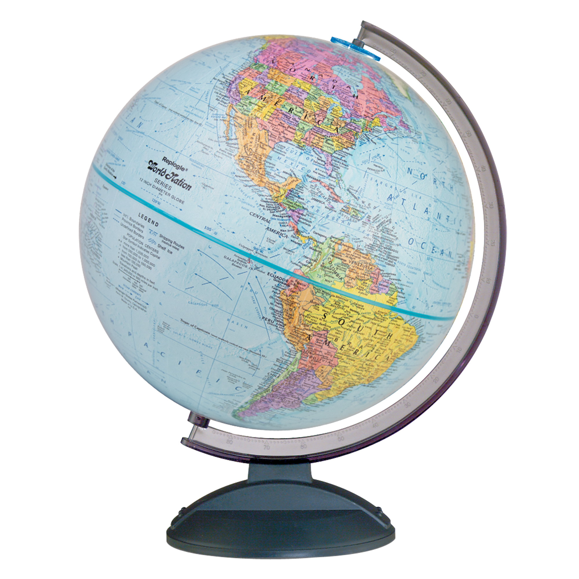 Globe de Bureau Voyageur, Océan Bleu, Diamètre 12"/30 cm (Anglais)