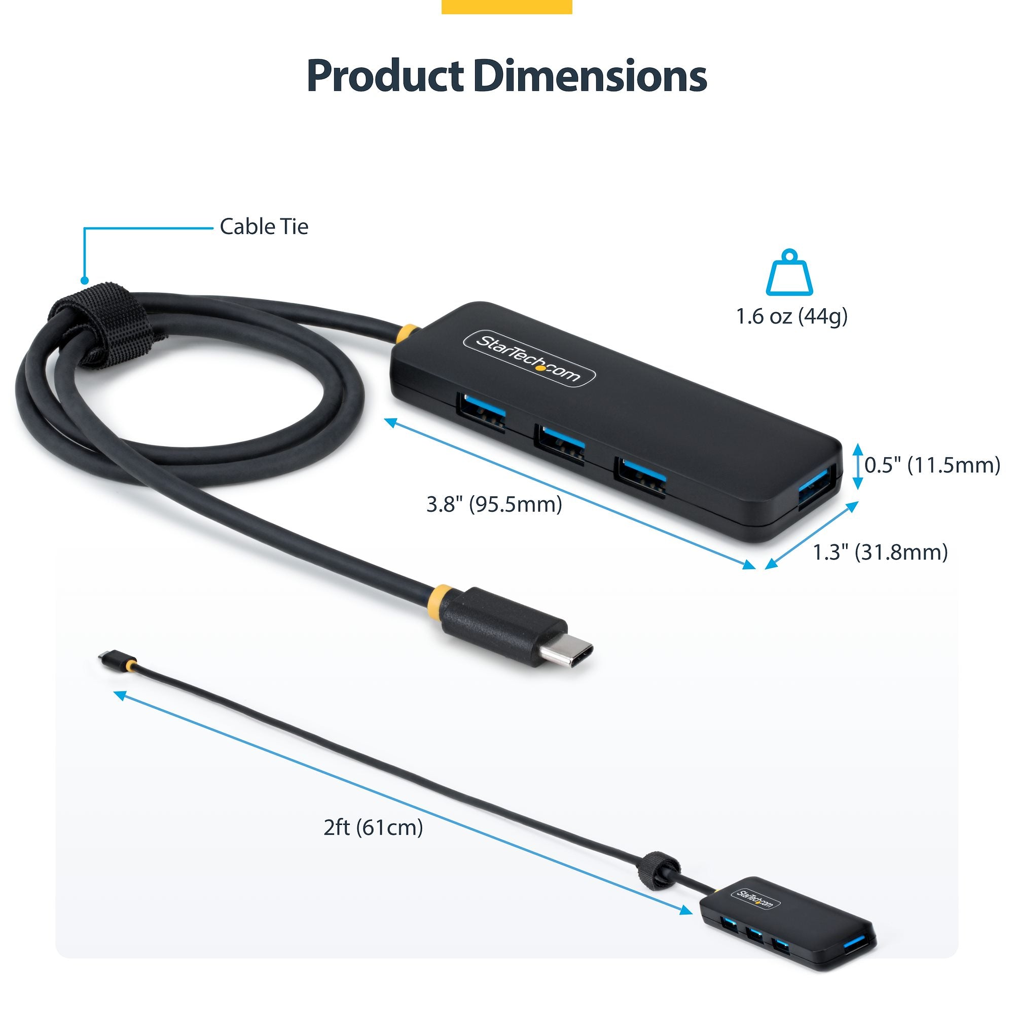 StarTech.com H5C4A-USB-HUB-2 hub & concentrateur USB 3.2 Gen 1 (3.1 Gen 1) Type-C 5000 Mbit/s Noir - Image 5
