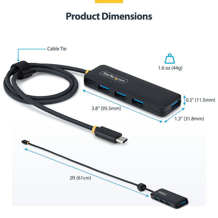 StarTech.com H5C4A-USB-HUB-2 hub & concentrateur USB 3.2 Gen 1 (3.1 Gen 1) Type-C 5000 Mbit/s Noir - Image 5