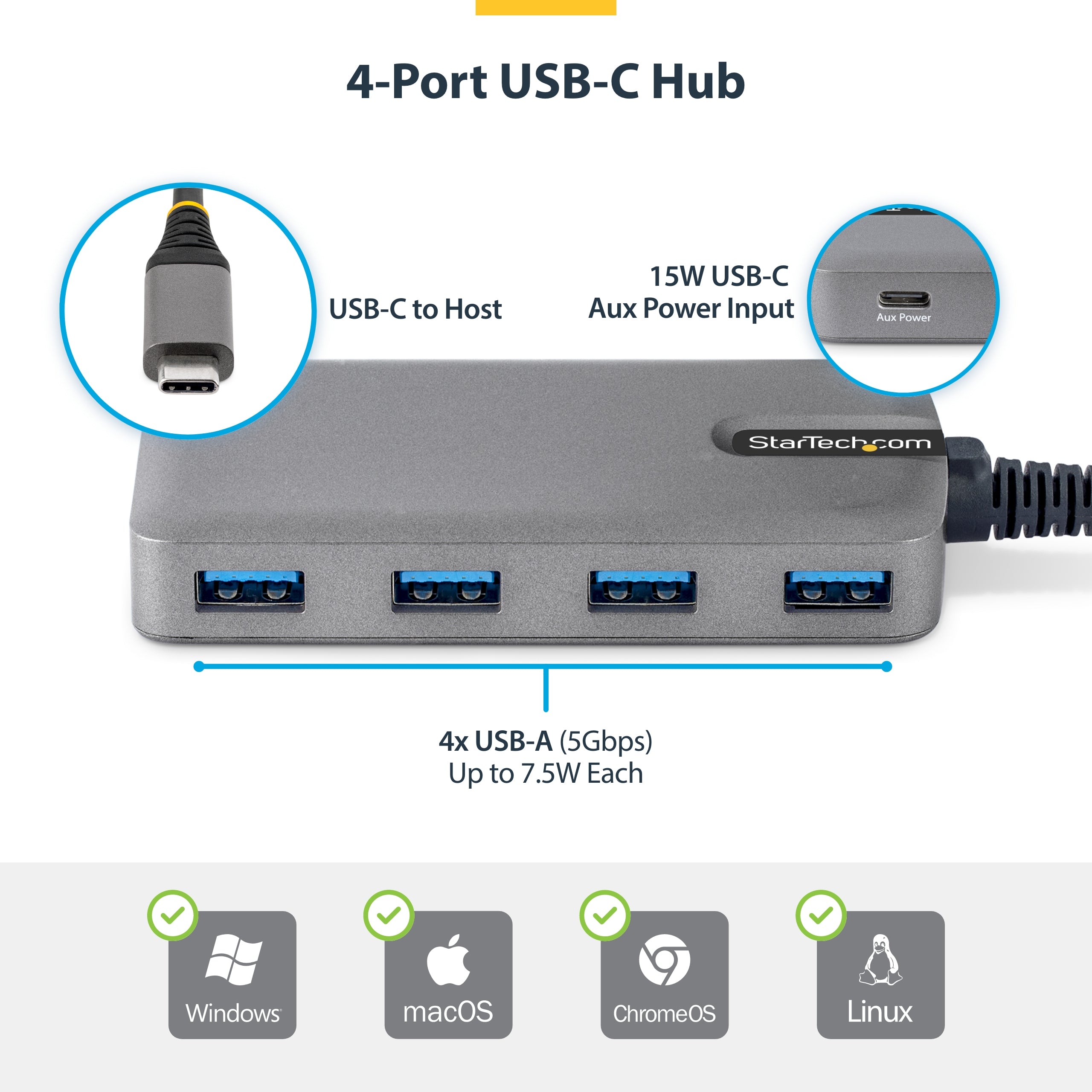 StarTech.com 5G4AC-USB-C-HUB hub & concentrateur USB 3.2 Gen 1 (3.1 Gen 1) Type-C 5000 Mbit/s Gris - Image 5