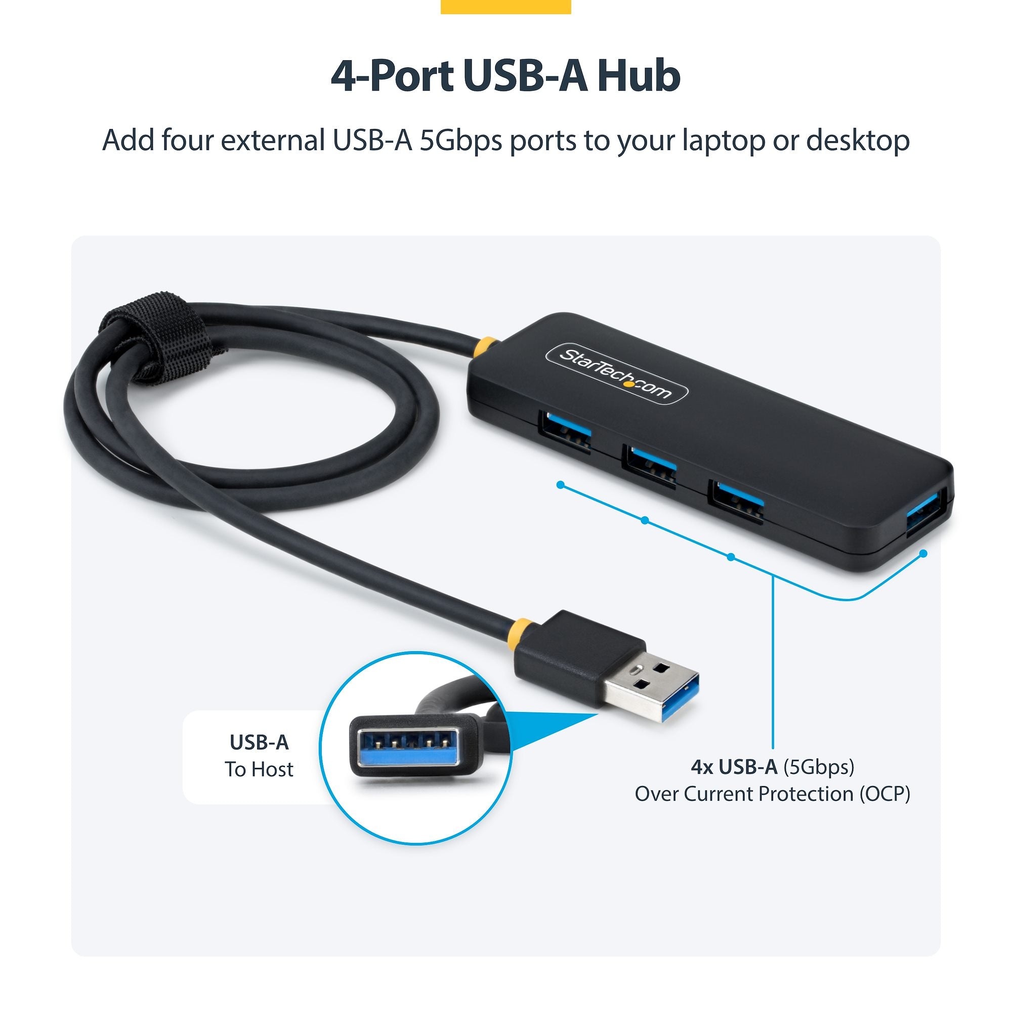 StarTech.com H5A4A-USB-HUB-2 hub & concentrateur USB 3.2 Gen 1 (3.1 Gen 1) Type-A 5000 Mbit/s Noir - Image 3