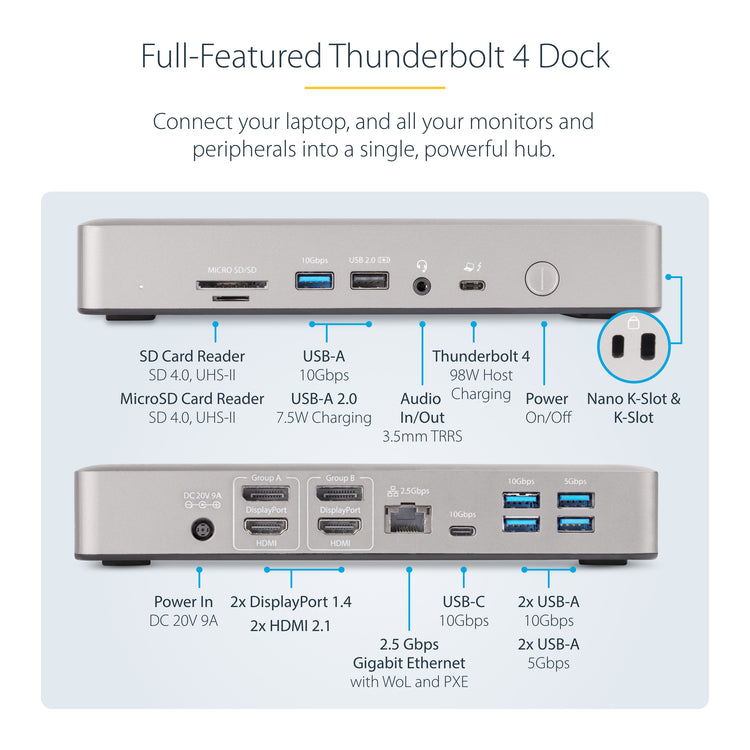 StarTech.com 132N-TB4USB4DOCK station d'accueil Avec fil Thunderbolt 4 Gris - Image 11