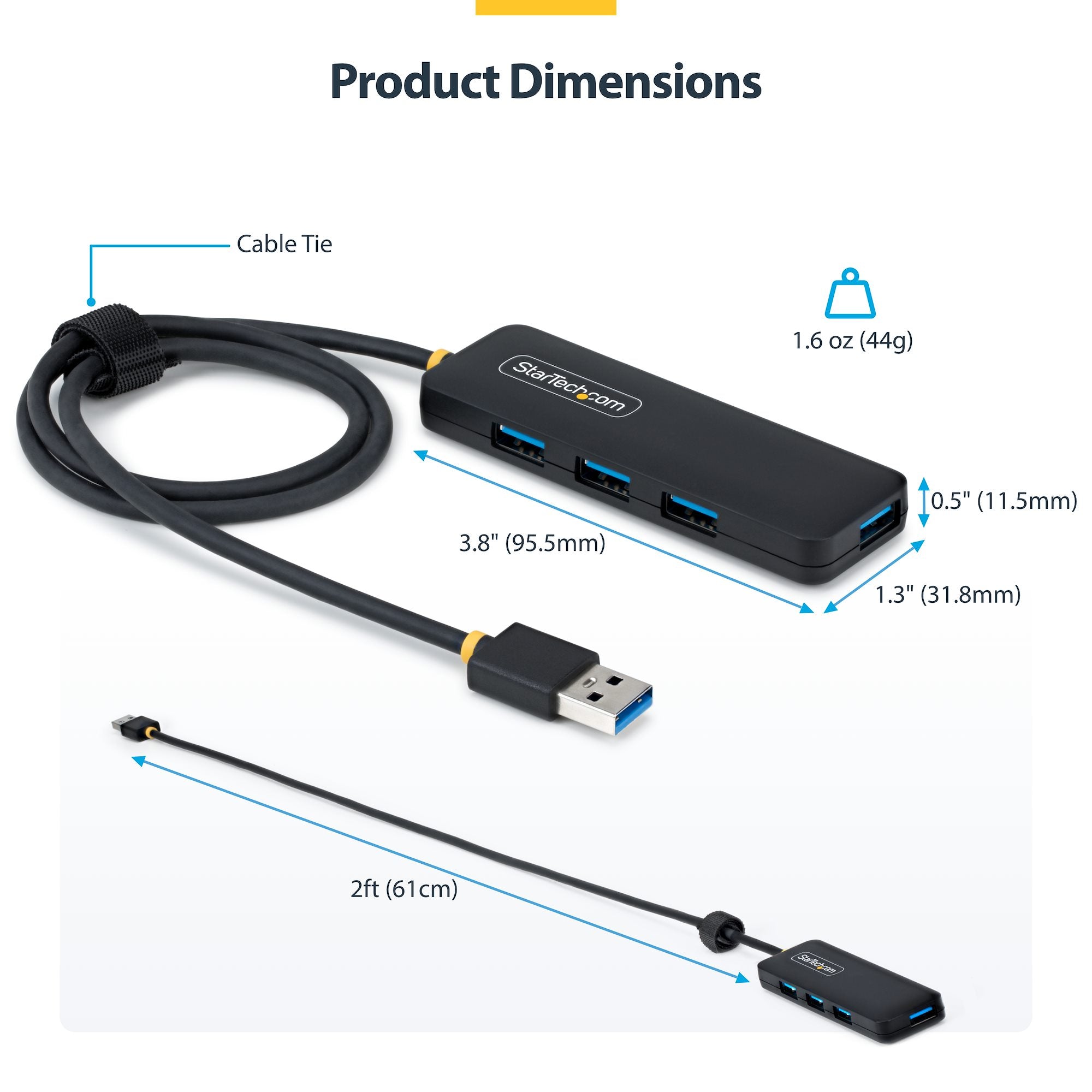 StarTech.com H5A4A-USB-HUB-2 hub & concentrateur USB 3.2 Gen 1 (3.1 Gen 1) Type-A 5000 Mbit/s Noir - Image 6
