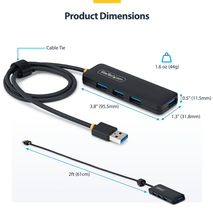 StarTech.com H5A4A-USB-HUB-2 hub & concentrateur USB 3.2 Gen 1 (3.1 Gen 1) Type-A 5000 Mbit/s Noir - Image 6